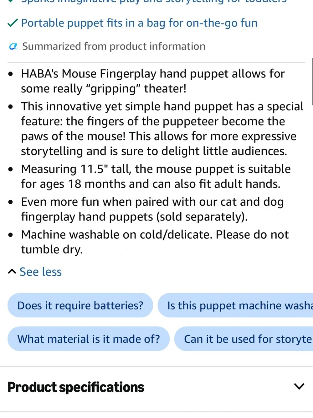 Haba Blue Mouse Interactive Hand Puppet